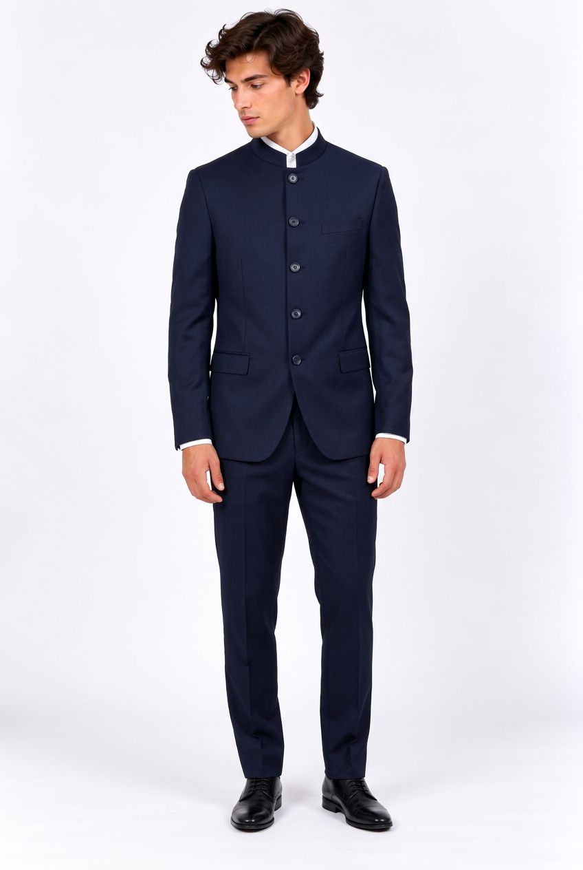 Costume homme trois pièces à col montant – Coupe ajustée