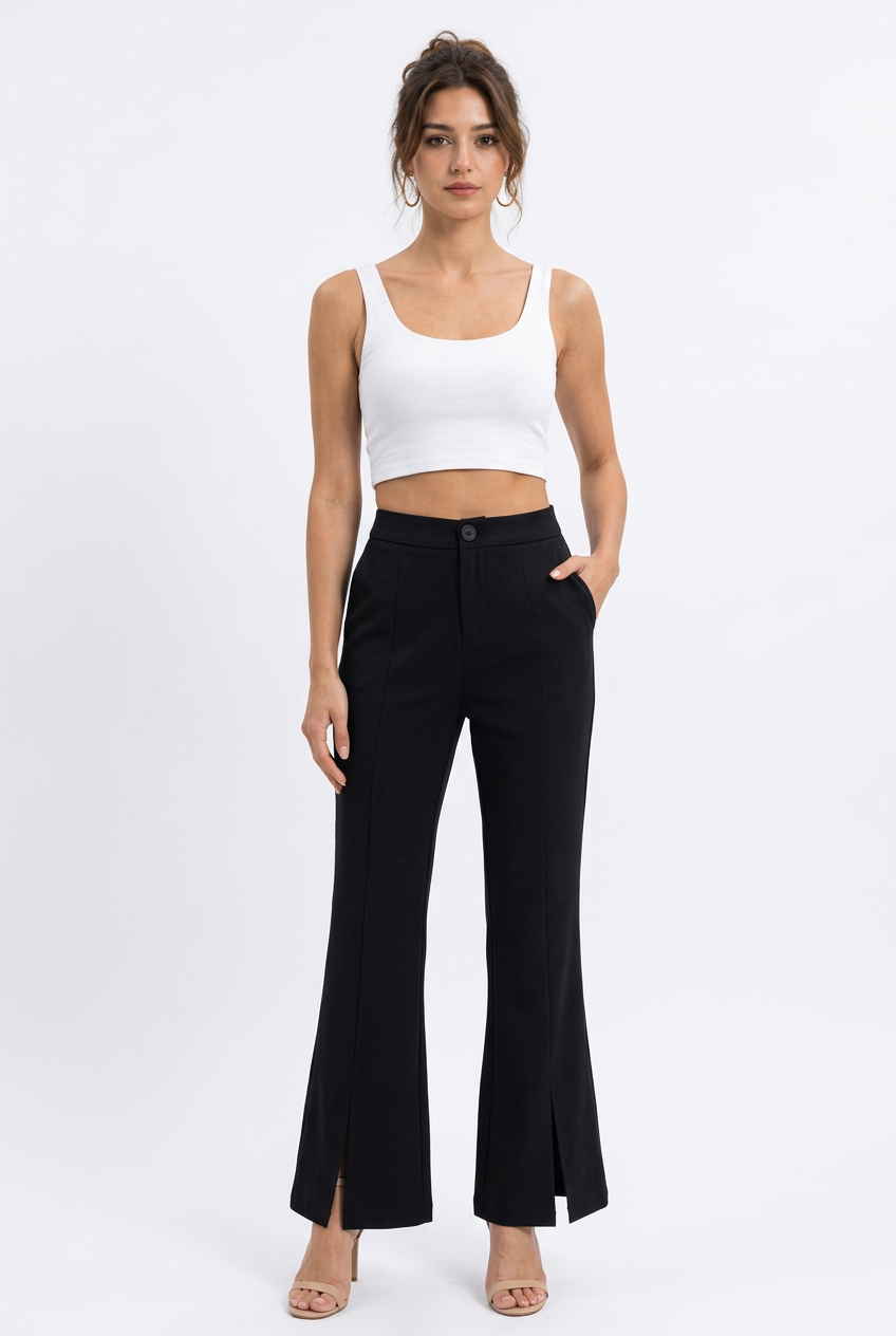 Pantalon Évasé Femme avec Fentes et Poches