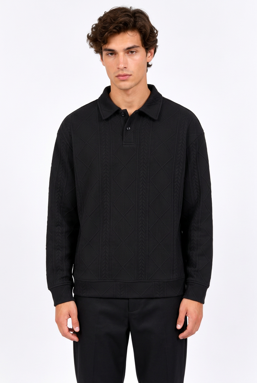 Pull Homme Col Chemise – Texture Jacquard