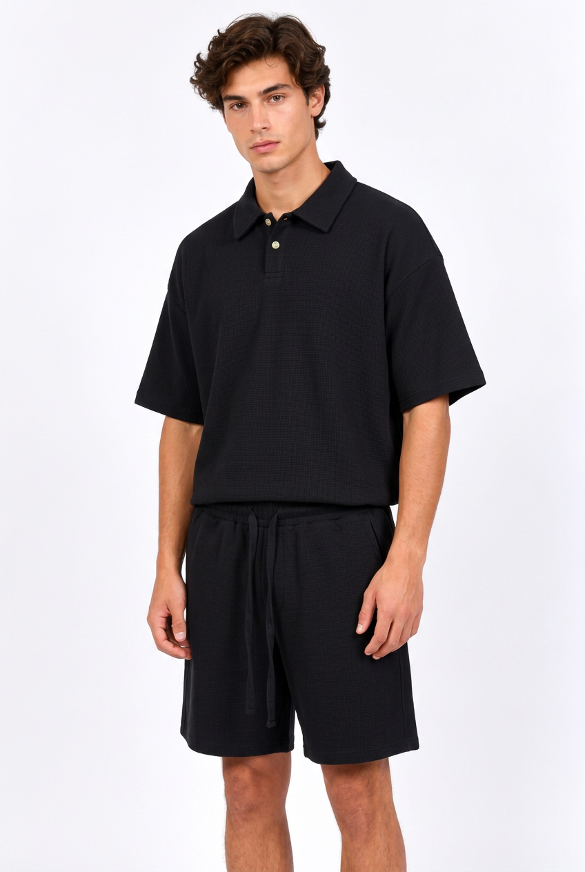 Ensemble polo et short homme en maille gaufrée