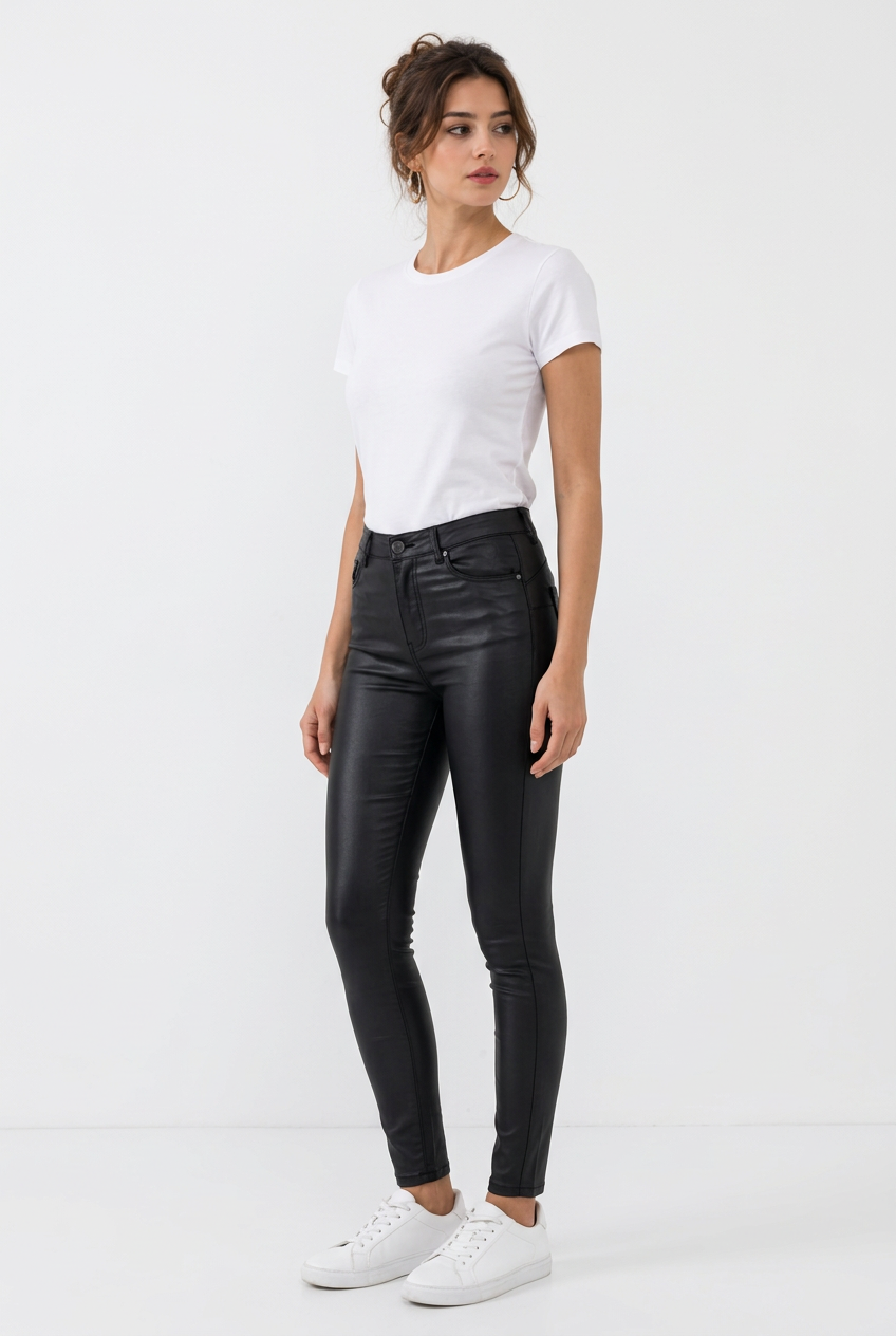Pantalon en simili cuir femme taille haute – Coupe slim, style casual automne/hiver