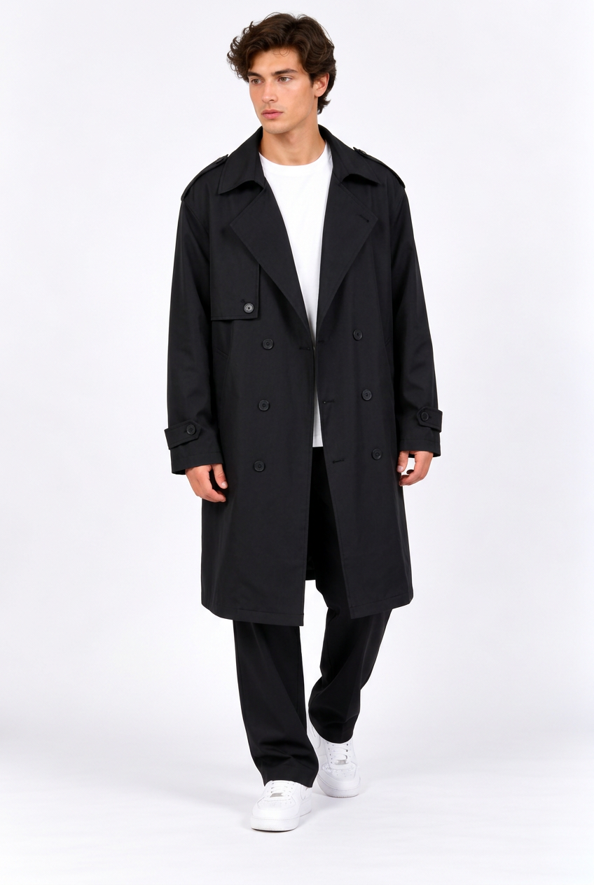 Trench homme mi-long ample à double boutonnage