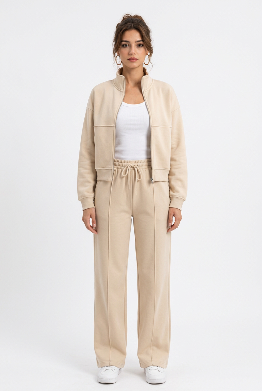 2-teiliges Damen-Set – Offene Sweatjacke mit langen Ärmeln & lange Hose, lässiger Stil