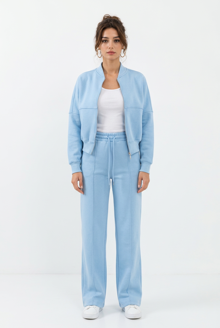 2-teiliges Damen-Set – Offene Sweatjacke mit langen Ärmeln & lange Hose, lässiger Stil