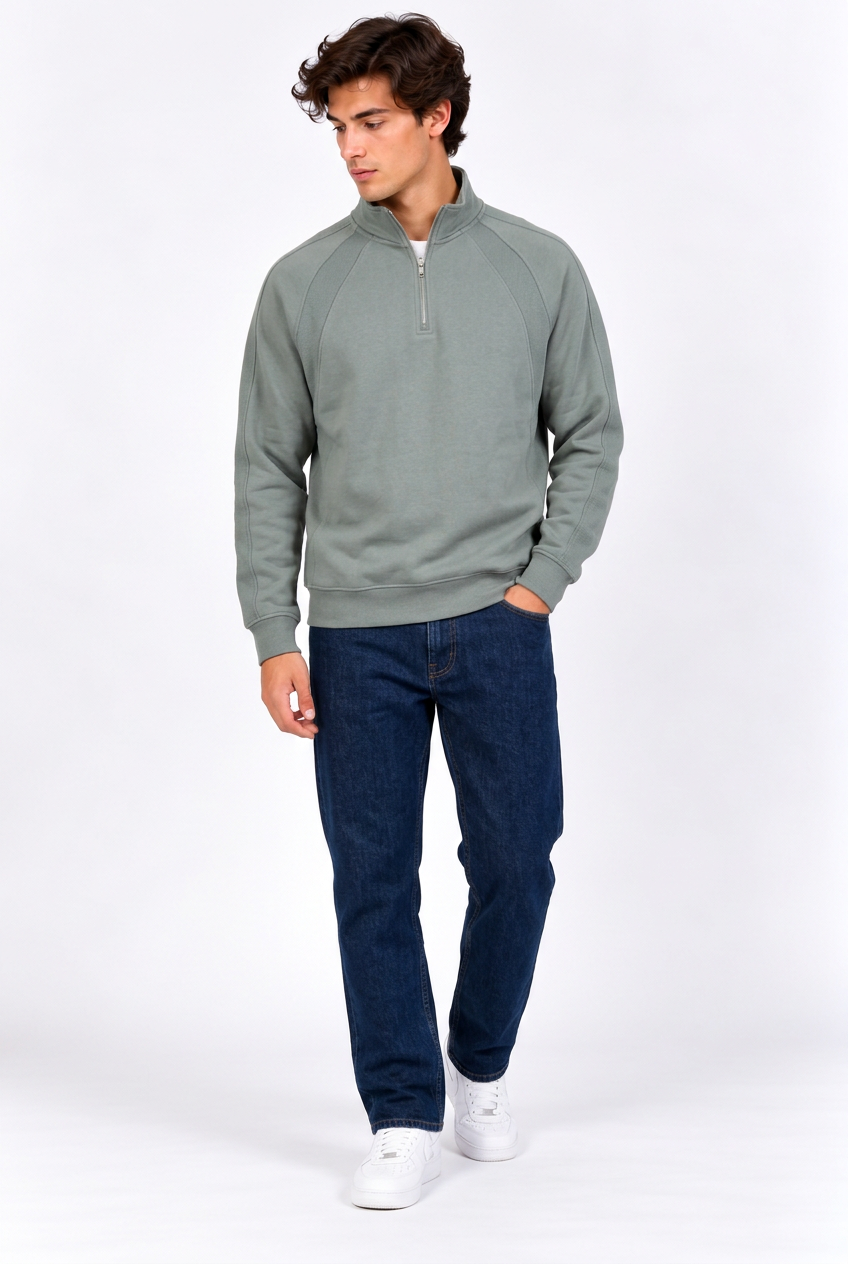 Sweat Homme Demi-Zip Col Montant – Manches Raglan