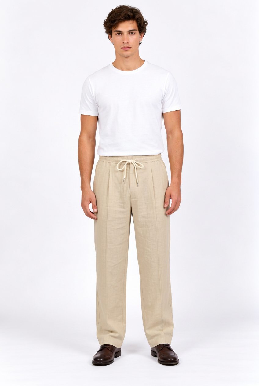 Pantalon ample homme en lin mélangé