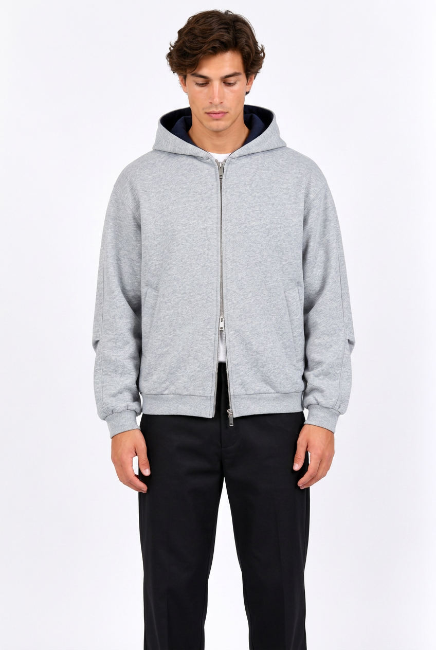 Veste homme à capuche et zip double curseur – Coupe ample