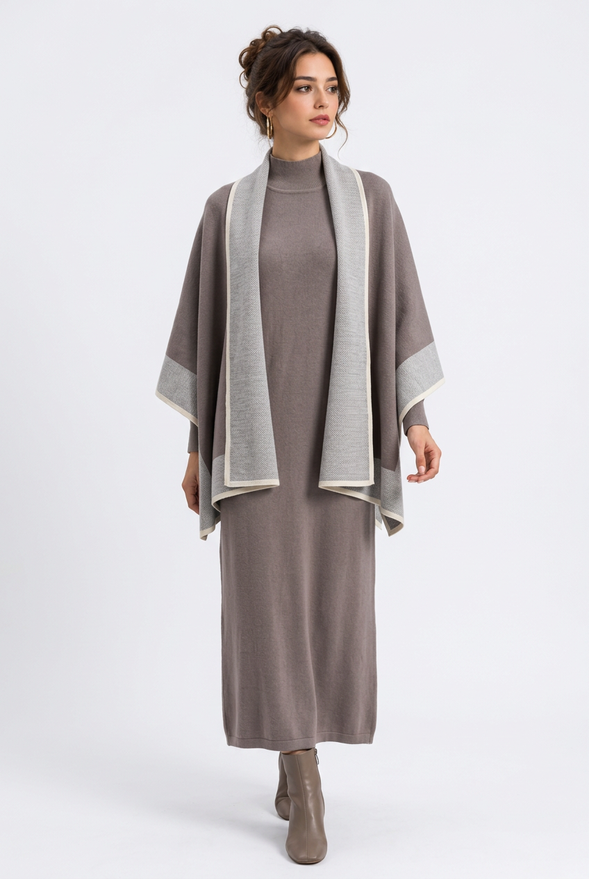 Ensemble femme en maille – Robe longue et écharpe