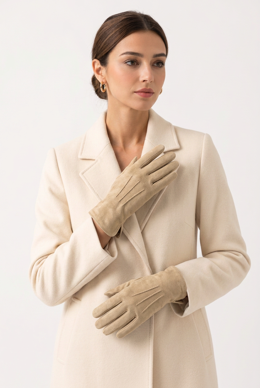 Gants femme d’hiver à effet daim, marron ou beige