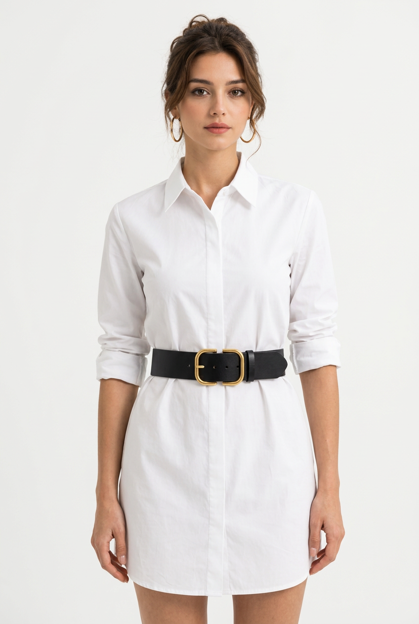 Ceinture large femme en croûte de cuir – Boucle dorée
