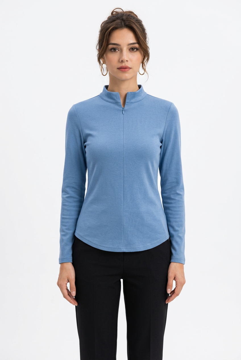 Top Demi-Zip Col Montant Manches Longues – Coupe Ajustée