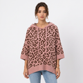 Sweat à capuche femme en maille – Imprimé léopard color block, cordon de serrage