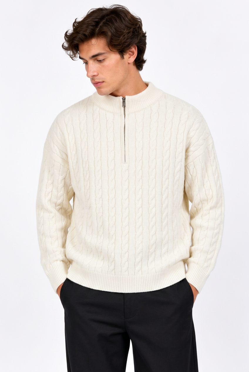 Jeff avec le pull beige crème