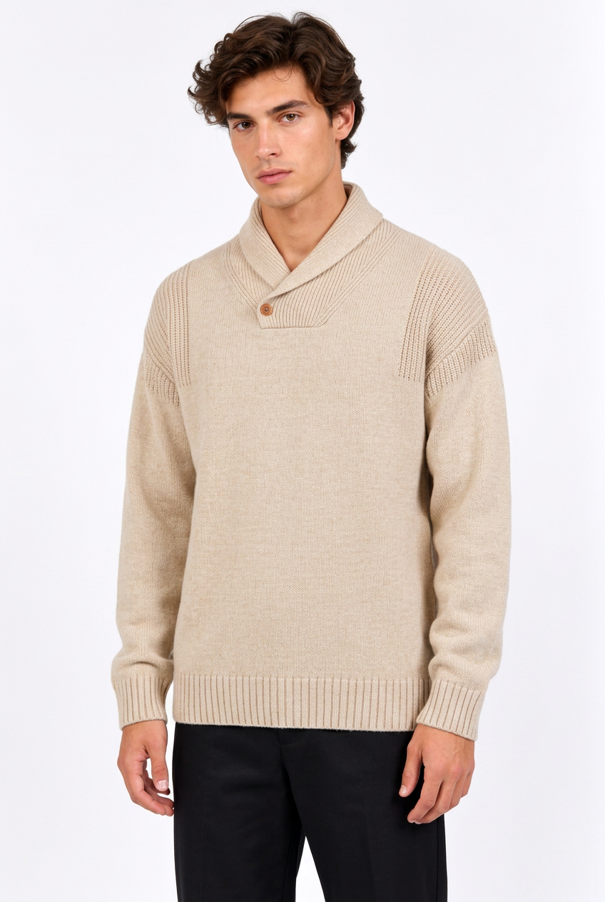 Jeff avec le pull camel clair
