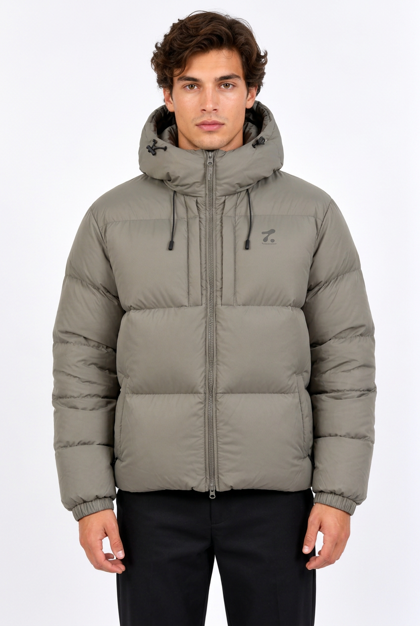 Jeff, doudoune taupe de face