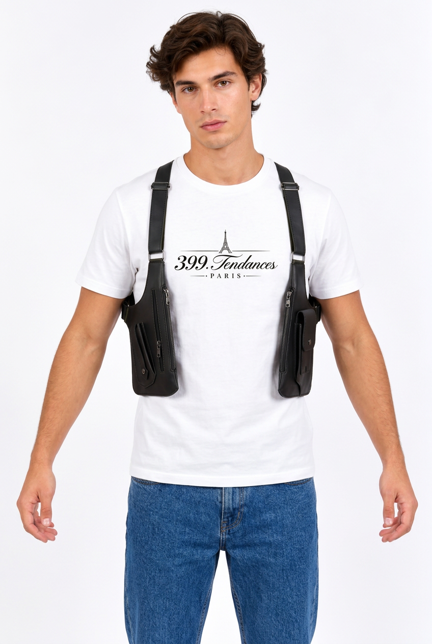 Jeff en jean et T-shirt blanc 399 Tendances avec le sac sous-bras