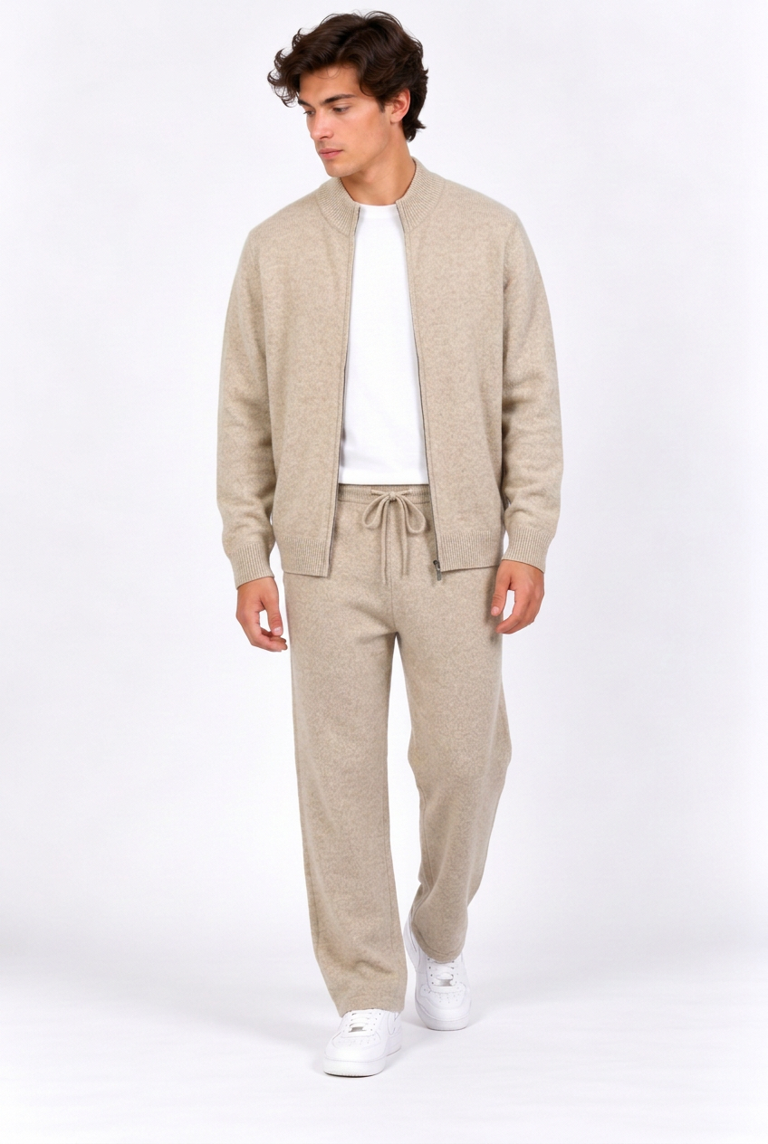Jeff ensemble camel porté plus ample