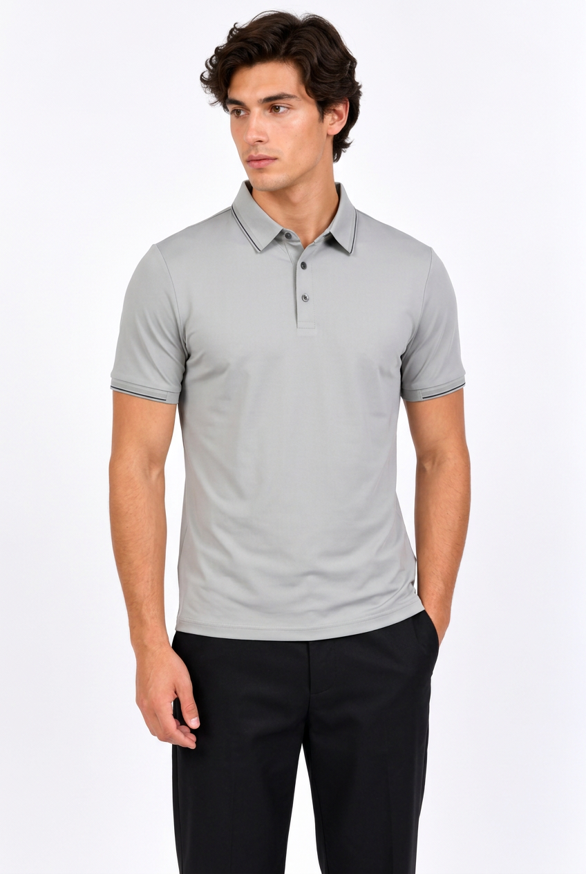 Jeff portant le polo gris
