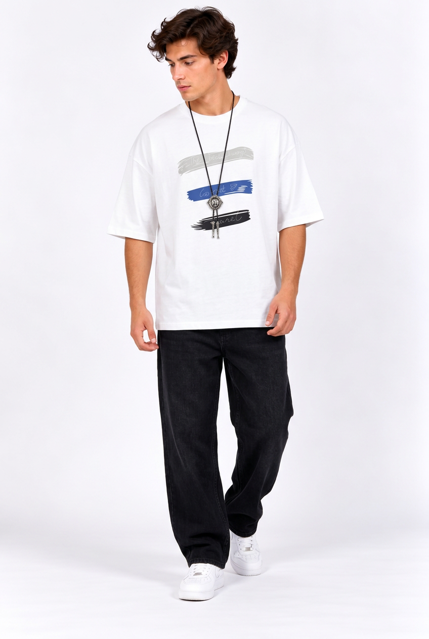 Jeff T-shirt blanc et jean noir large