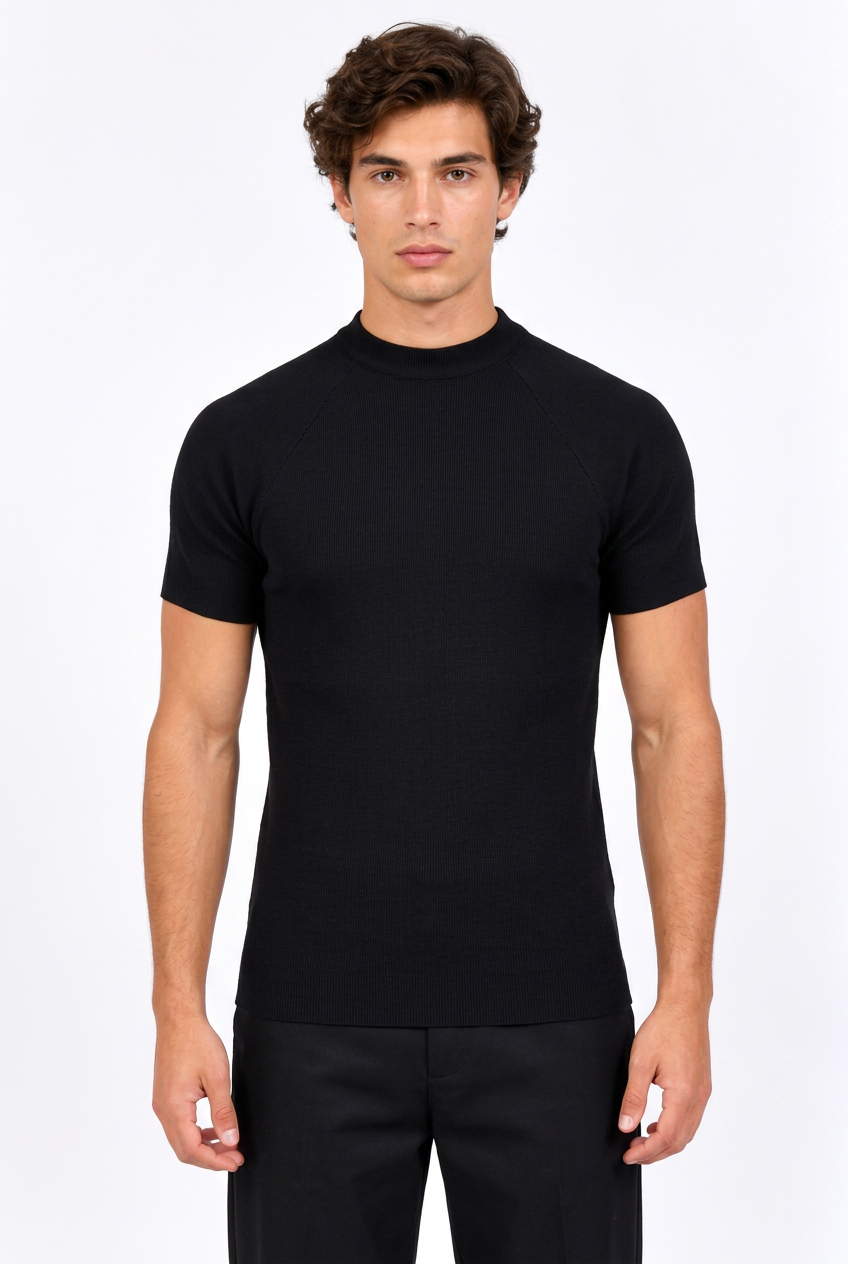 Jeff t-shirt noir ajusté à petit col montant