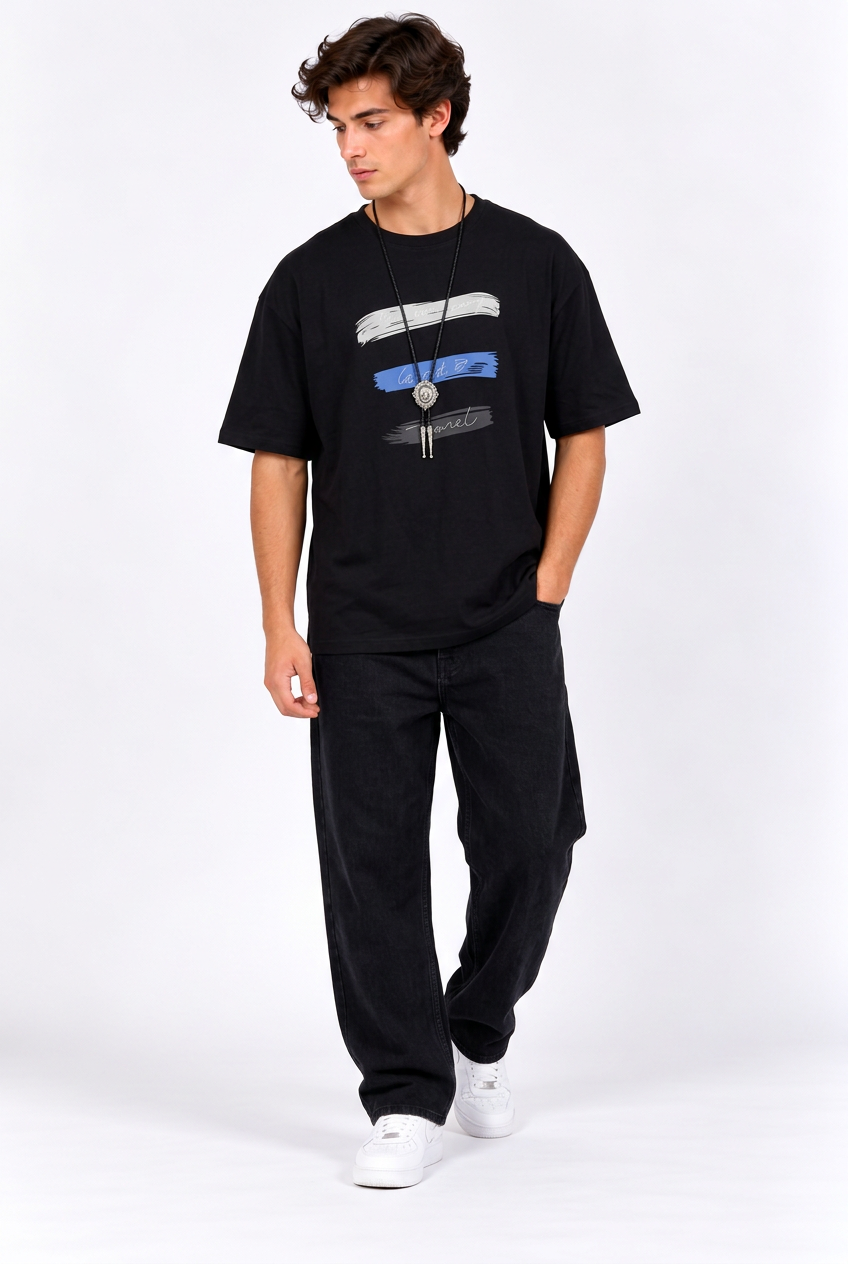 Jeff T-shirt noir et jean noir large