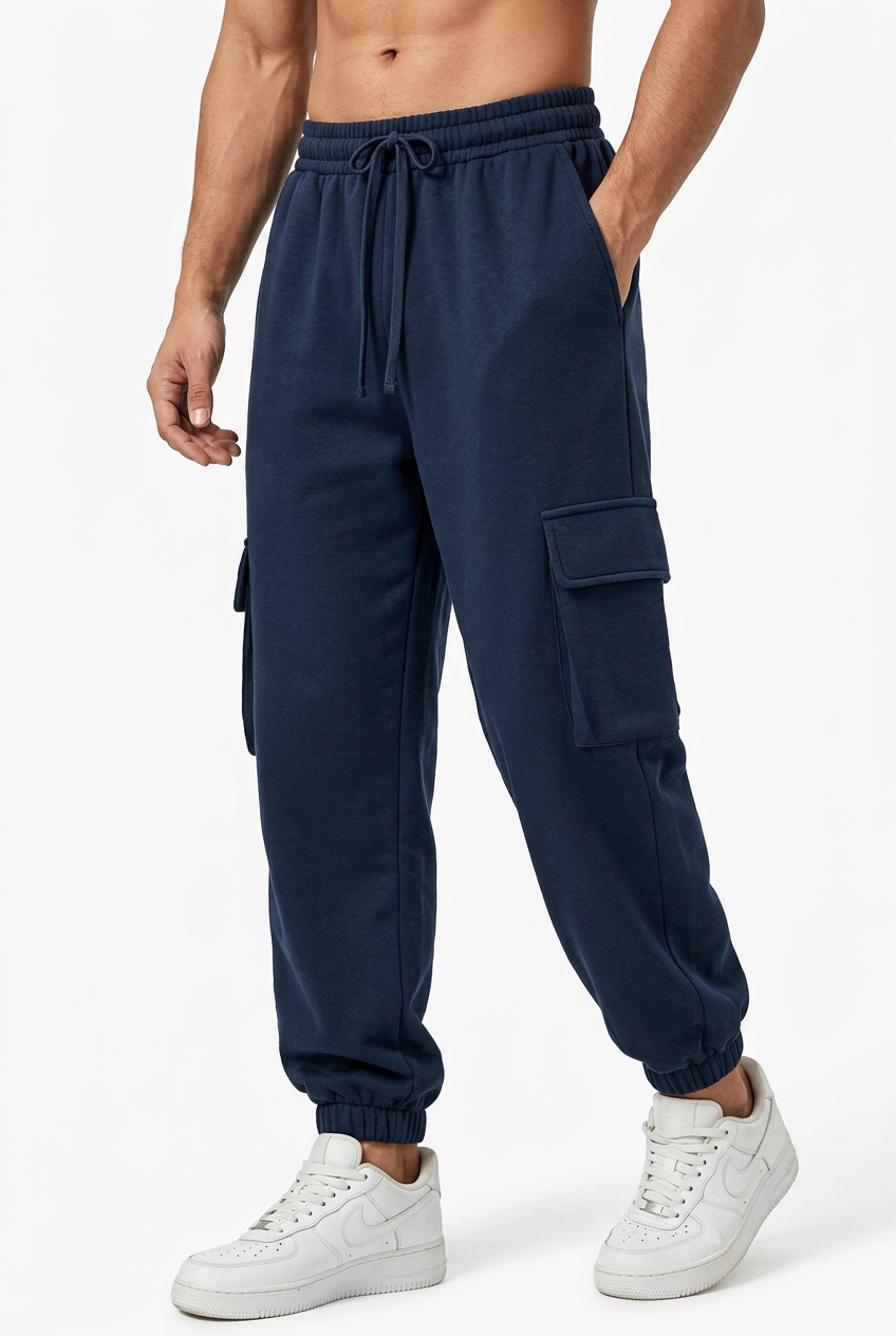 Jogging bleu marine porté par Jeff