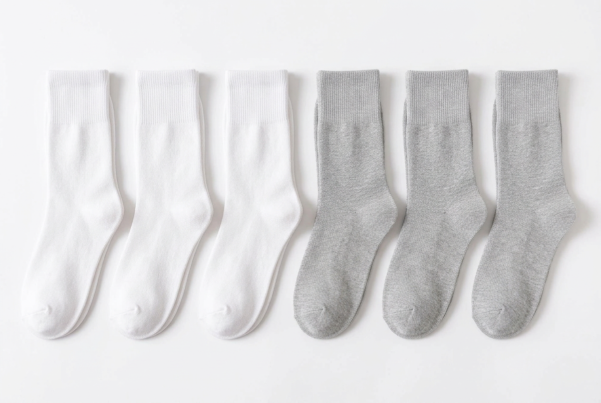Pack de six paires de chaussettes, trois blanches et trois grises