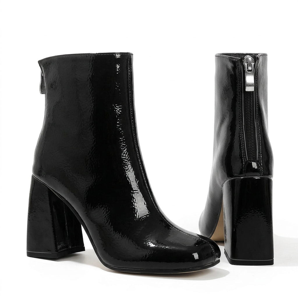 Paire de bottines noires sur fond blanc