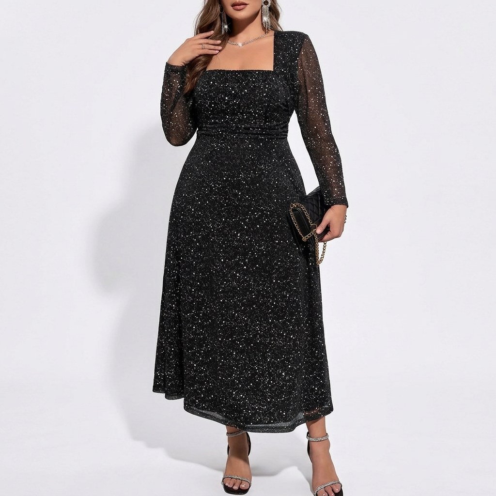 Robe noire fond blanc main près des cheveux