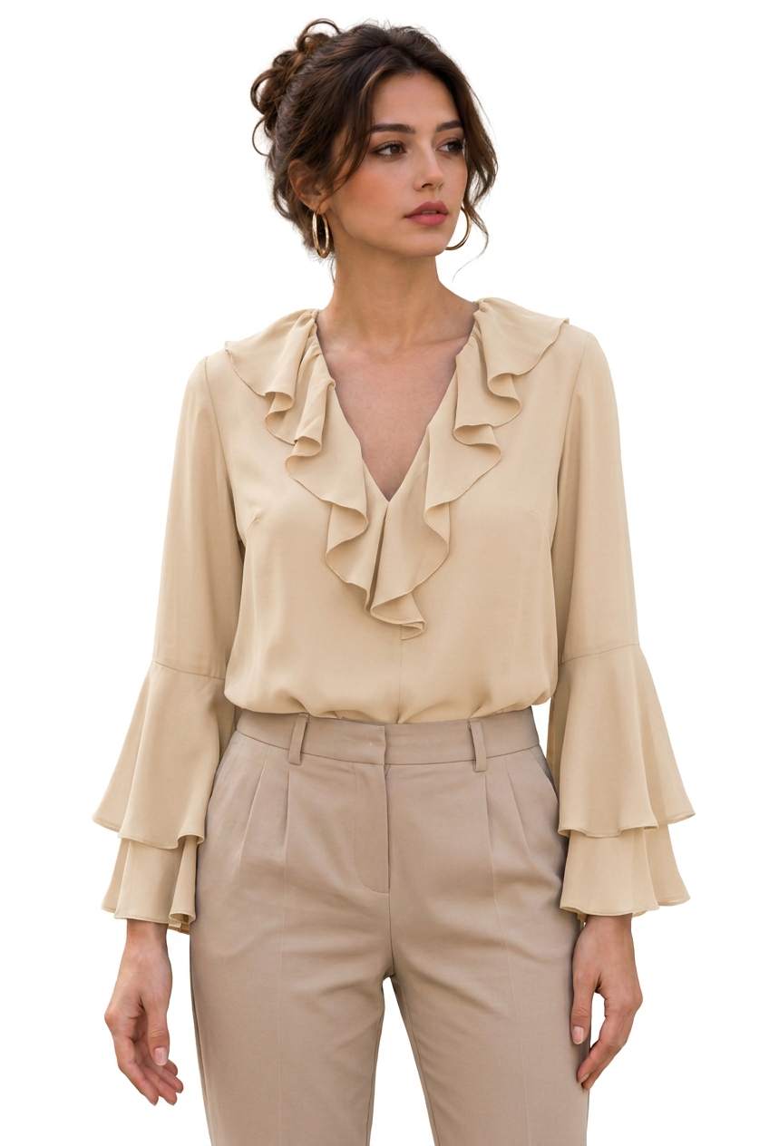 Stéphanie avec la blouse abricot