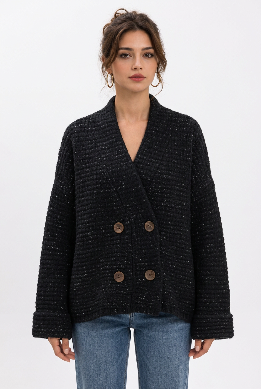 Stéphanie avec le cardigan noir