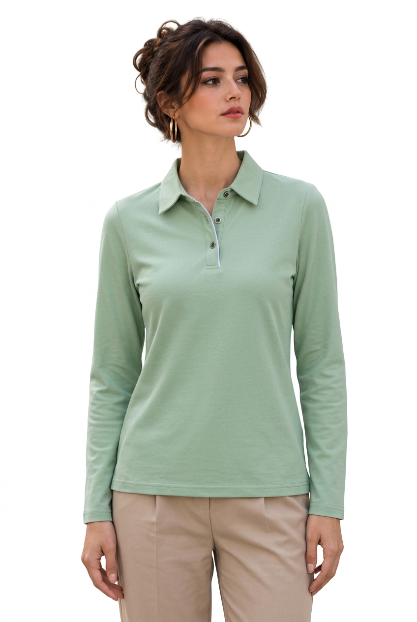 Stéphanie avec le polo vert clair