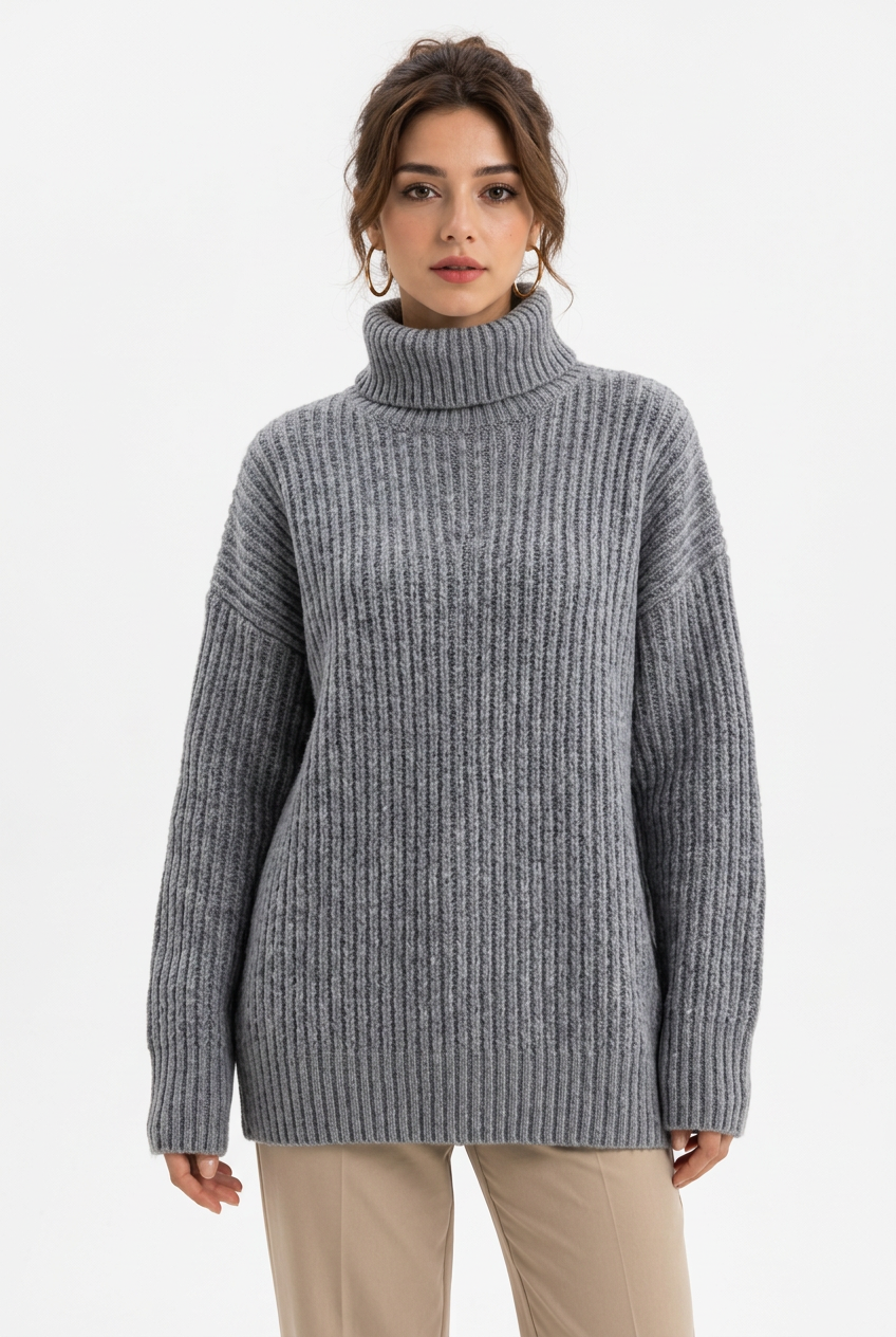 Stéphanie avec le pull gris