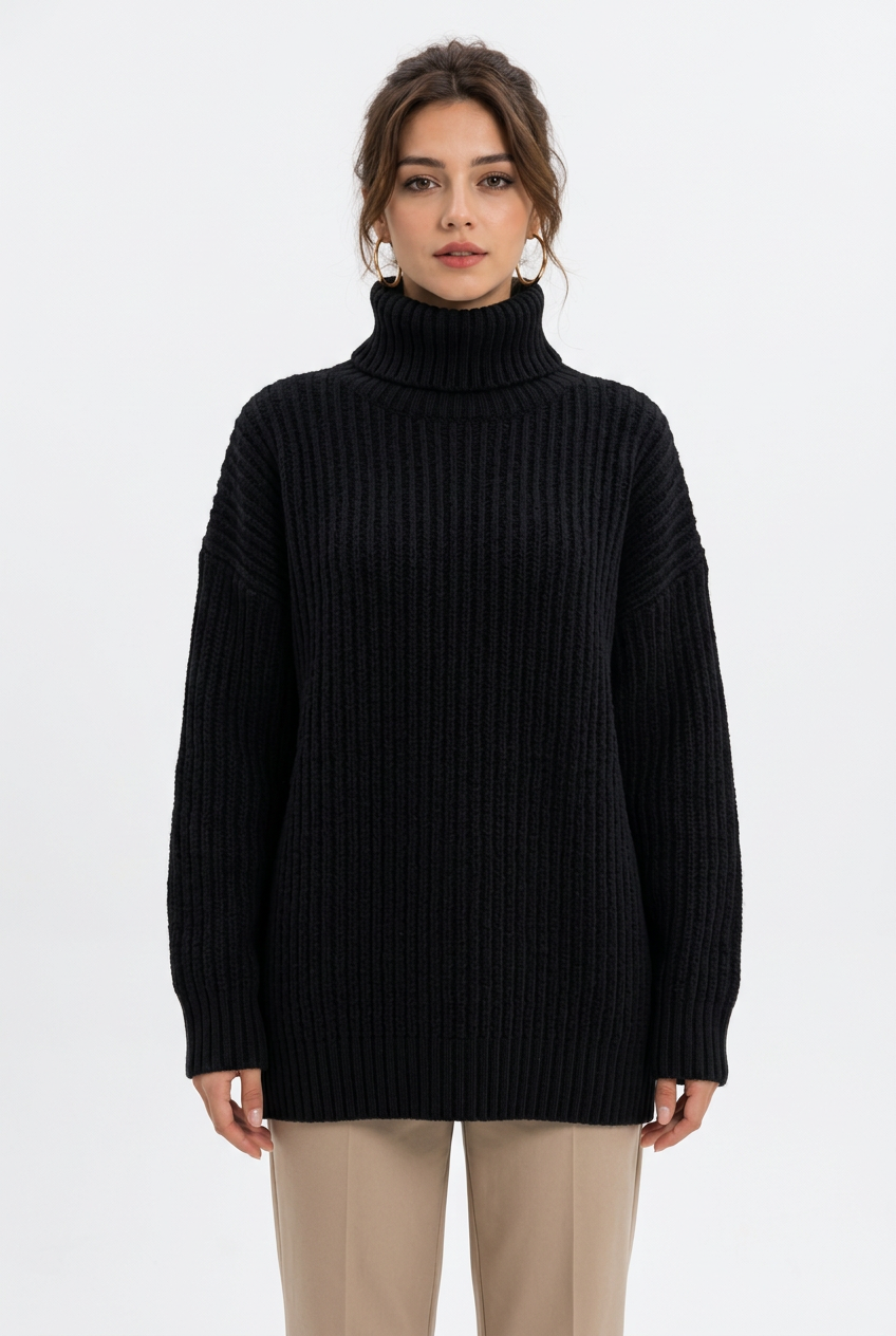 Stéphanie avec le pull noir