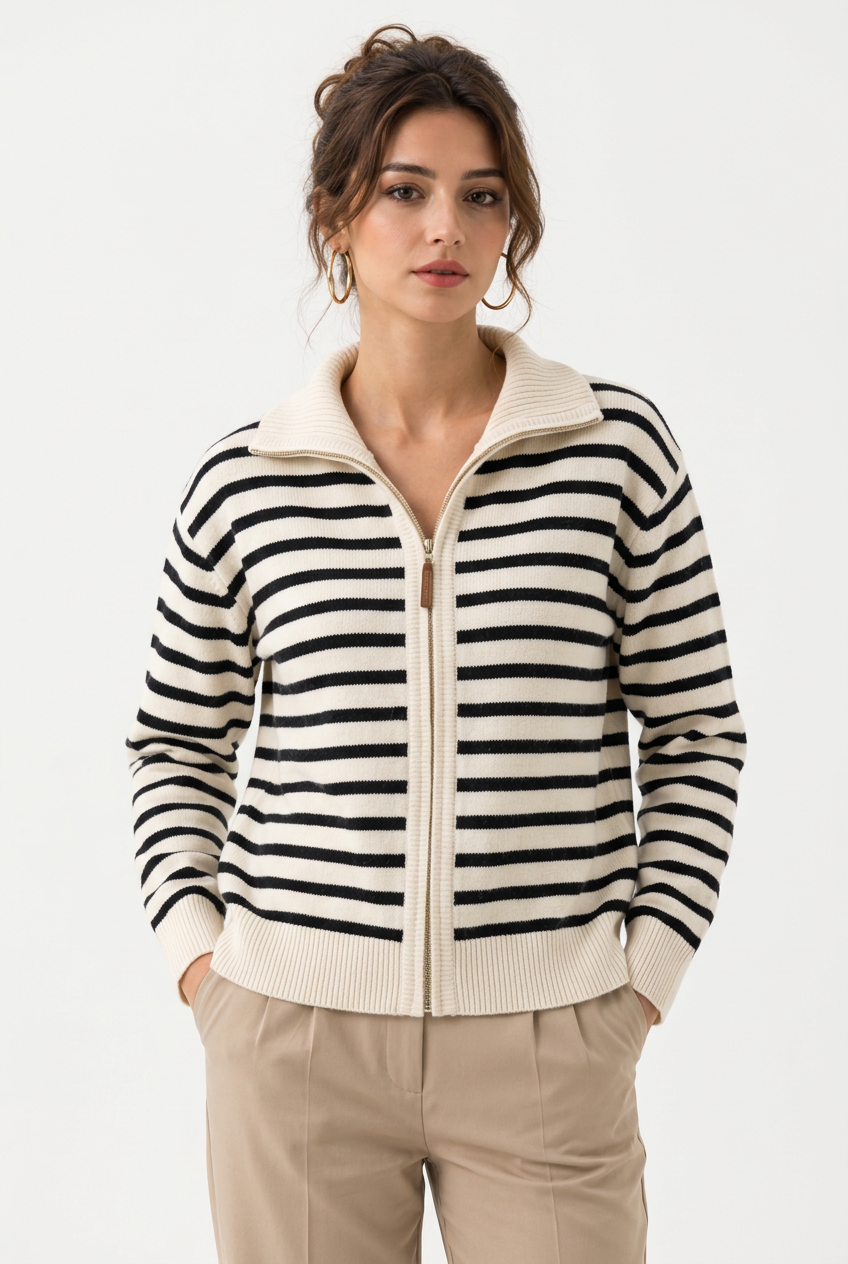 Oversized Strickjacke mit Reißverschluss – Japanischer & koreanischer Casual-Style