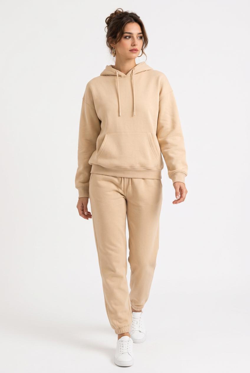 Stéphanie en ensemble abricot beige