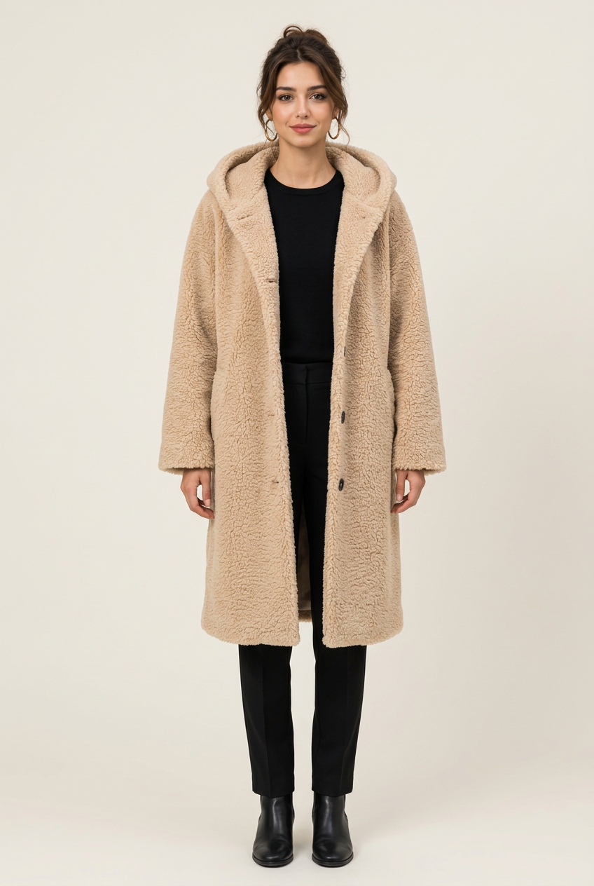 Stéphanie, manteau beige clair de face