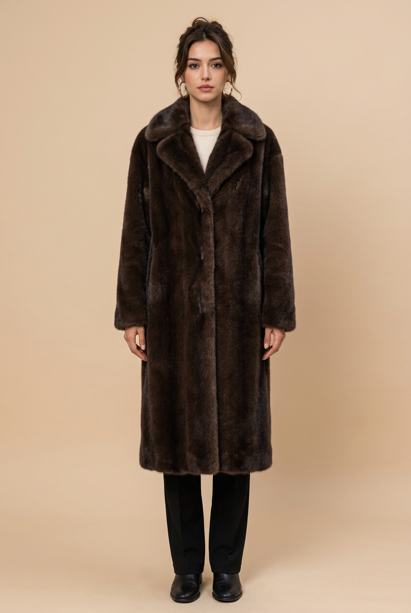Stéphanie, manteau brun foncé de face