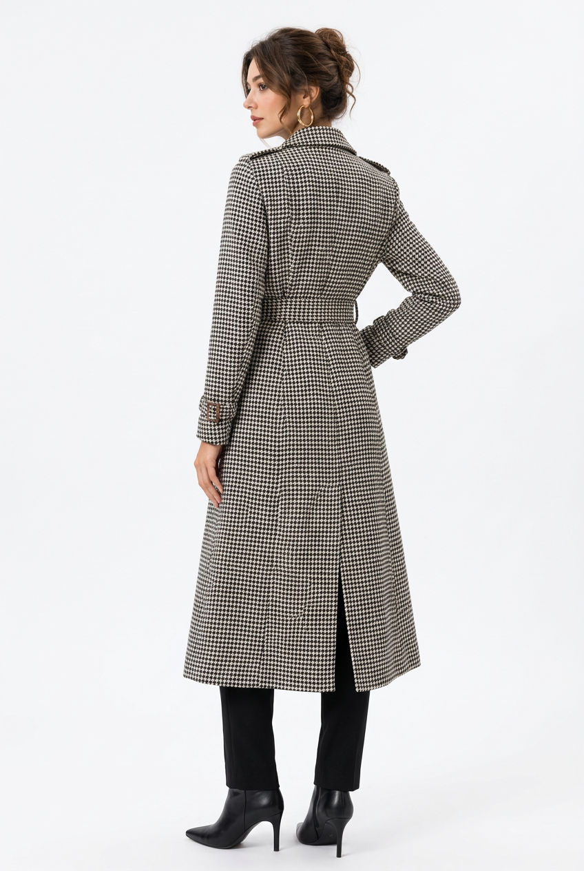 Stéphanie manteau pied-de-poule de dos