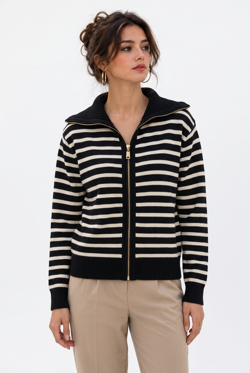 Oversized Strickjacke mit Reißverschluss – Japanischer & koreanischer Casual-Style