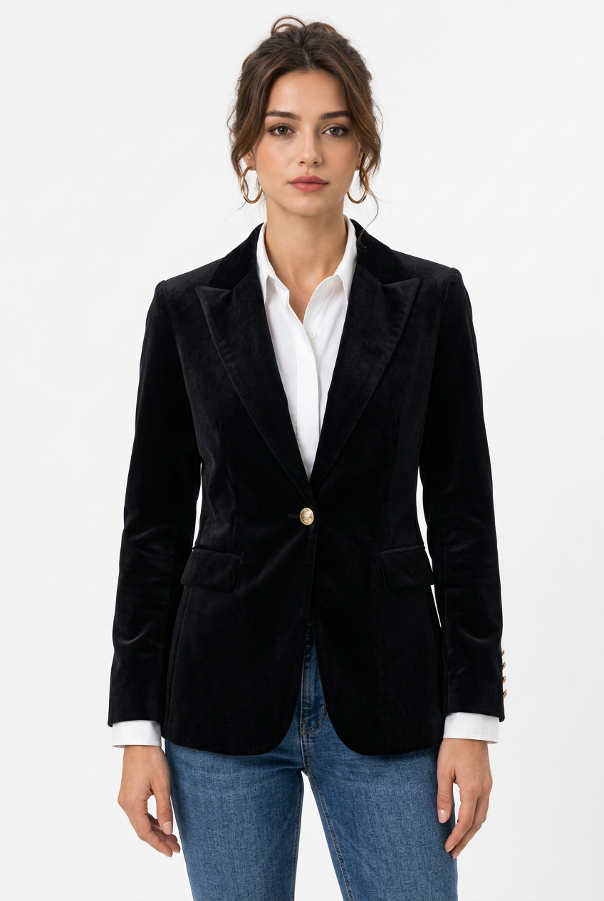 Stéphanie portant le blazer noir