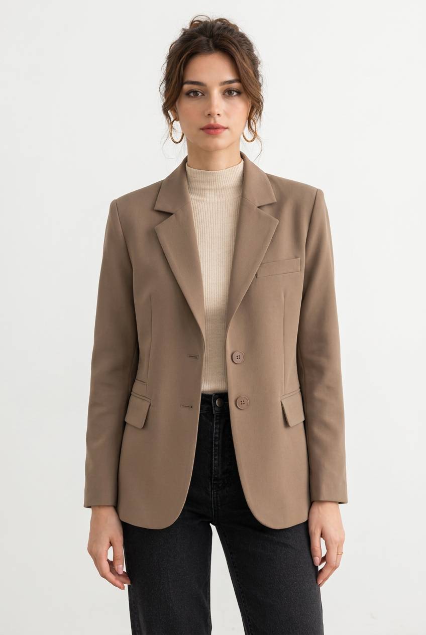 Stéphanie portant le blazer, vue de face