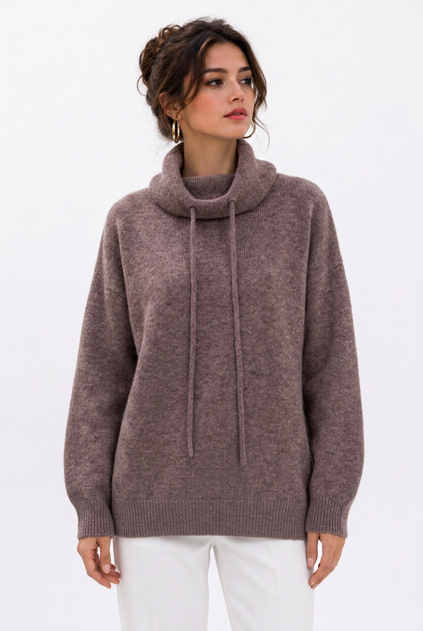 Stéphanie, pull brun plus long et plus ample