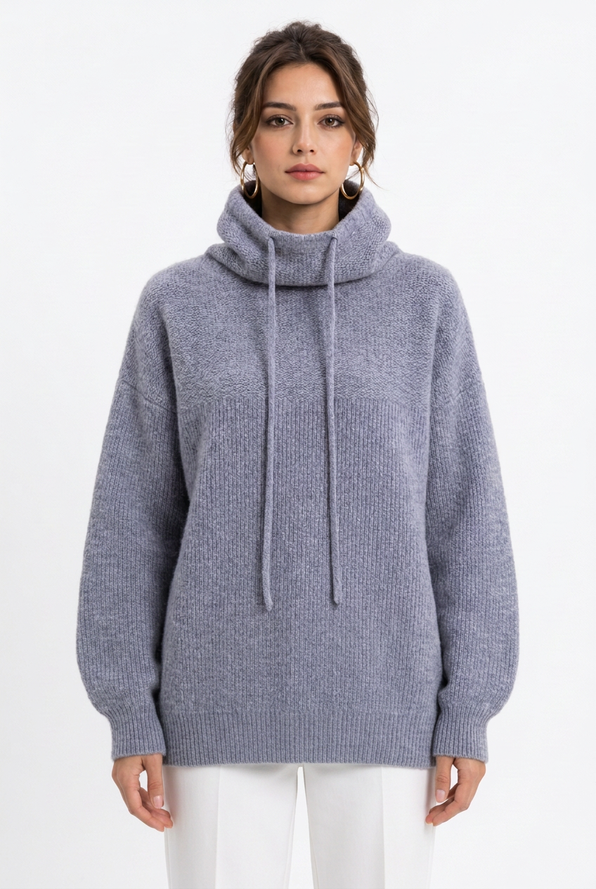 Stéphanie, pull gris plus long et plus ample