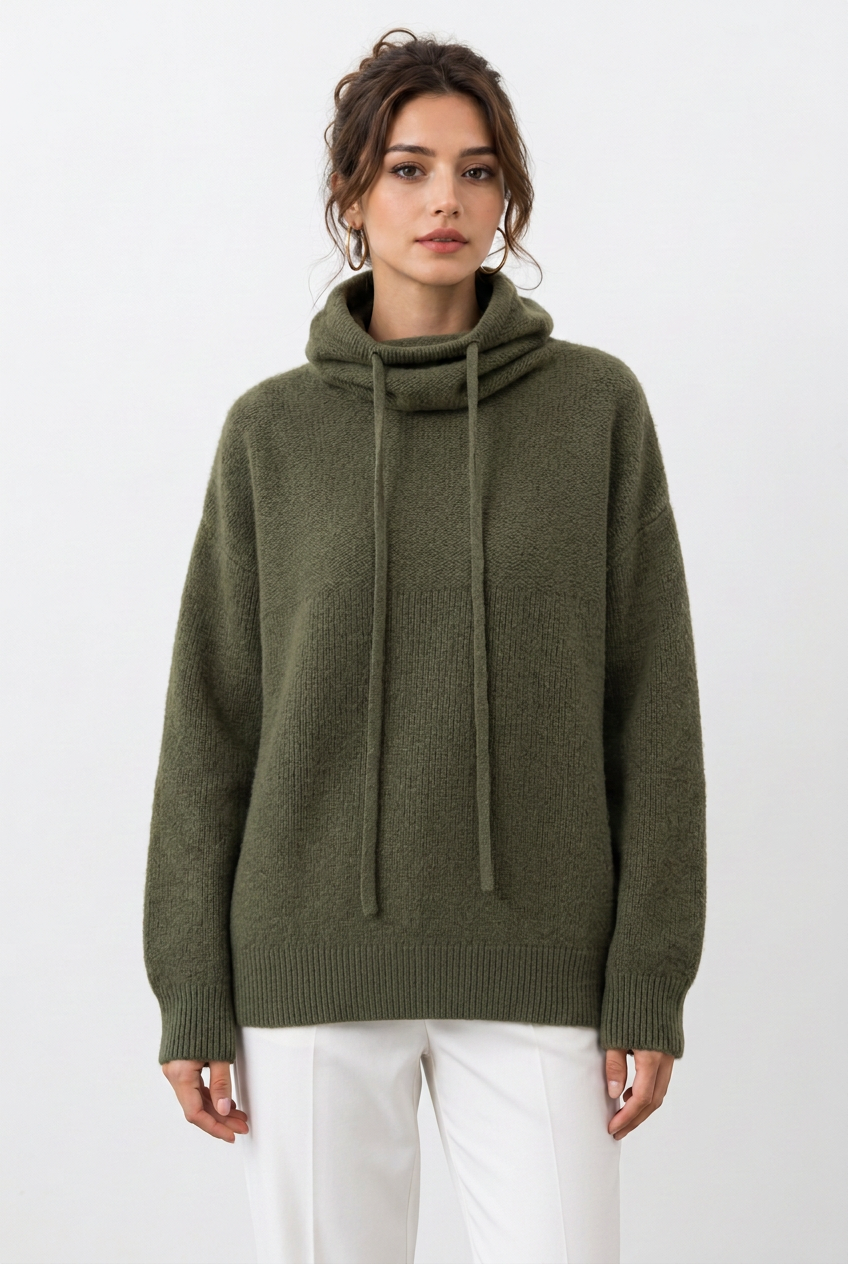 Stéphanie, pull vert plus long et plus ample