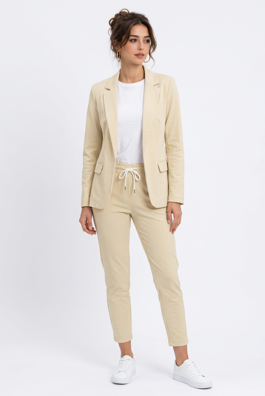 Stéphanie, tailleur beige clair manches longues, option Apricot