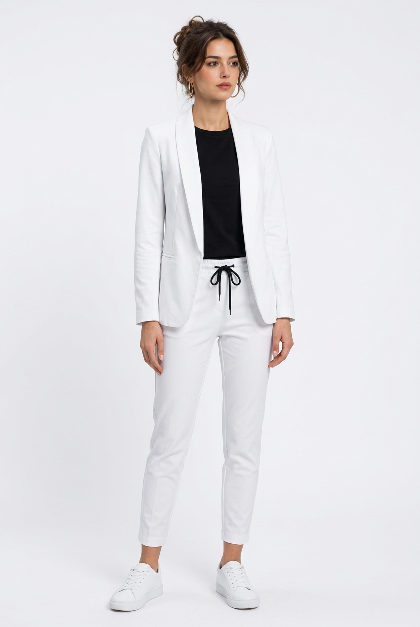 Stéphanie, tailleur blanc manches longues