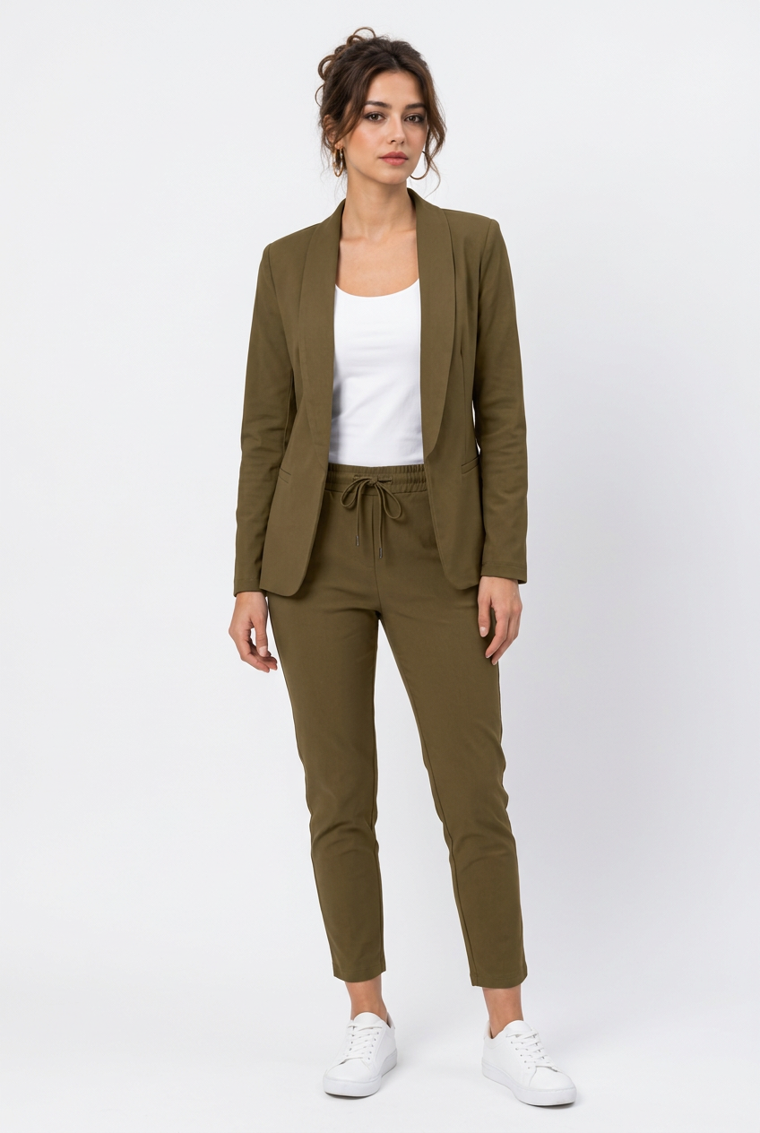 Stéphanie, tailleur brun olive manches longues, option Brown