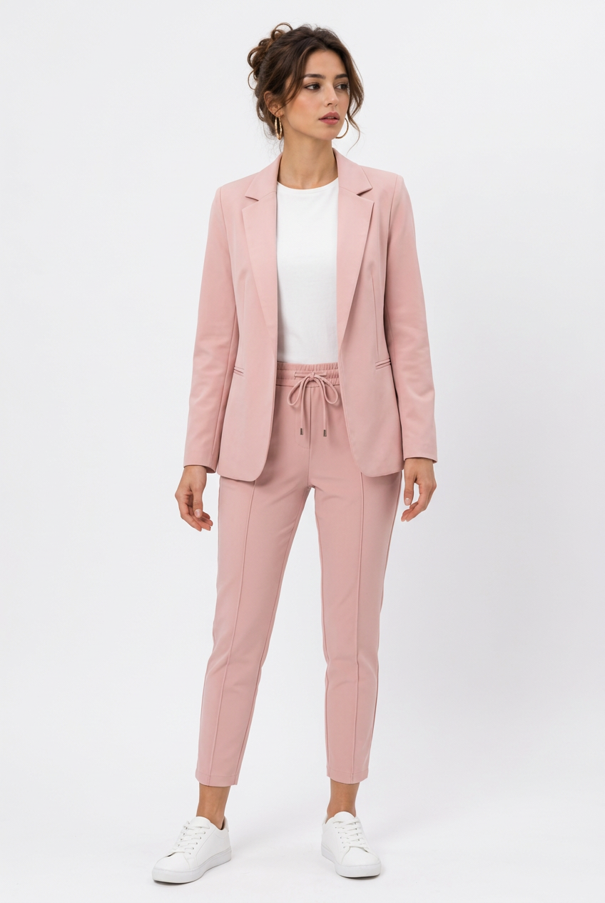 Stéphanie, tailleur rose manches longues
