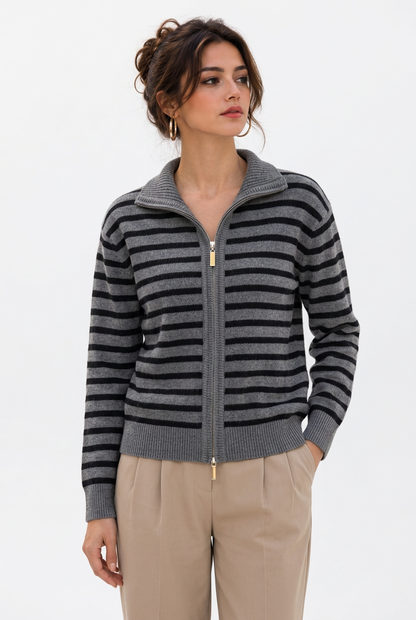 Oversized Strickjacke mit Reißverschluss – Japanischer & koreanischer Casual-Style